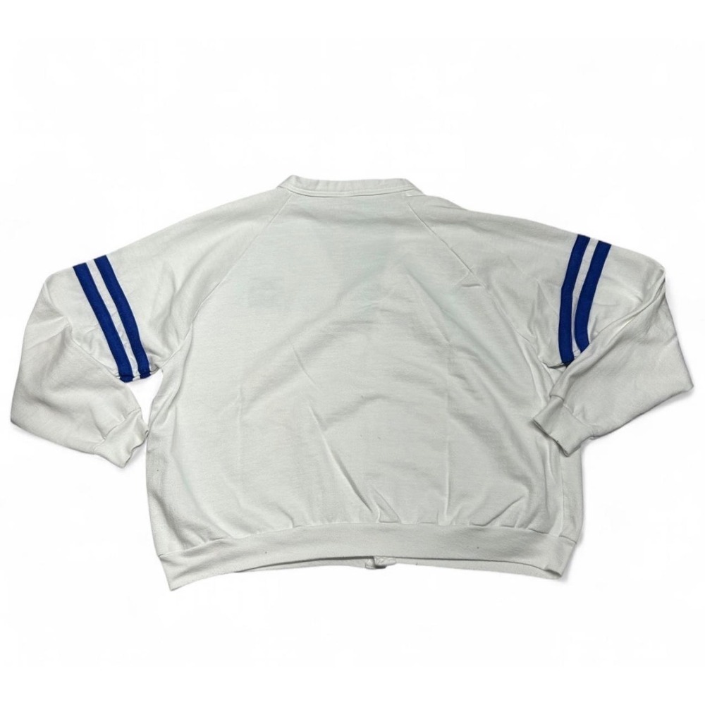 Vintage 80s HBO Cannon Video Cardigan Sweatshirt White Blue Striped Large boxy - Picture 3 of 7